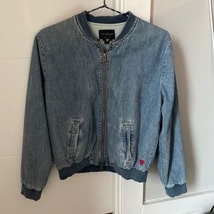 Lucky Brand, denim jacket, distressed denim, bomber, zip up, women’s, small